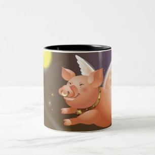 Pig flying in the sky Two-Tone coffee mug