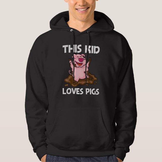 Pig For Kids Boys Hog Farmer Farm Animal Hoodie (Front)