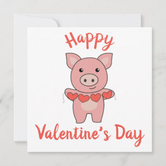Pig For Valentine's Day Cute Animals With Hearts Holiday Card