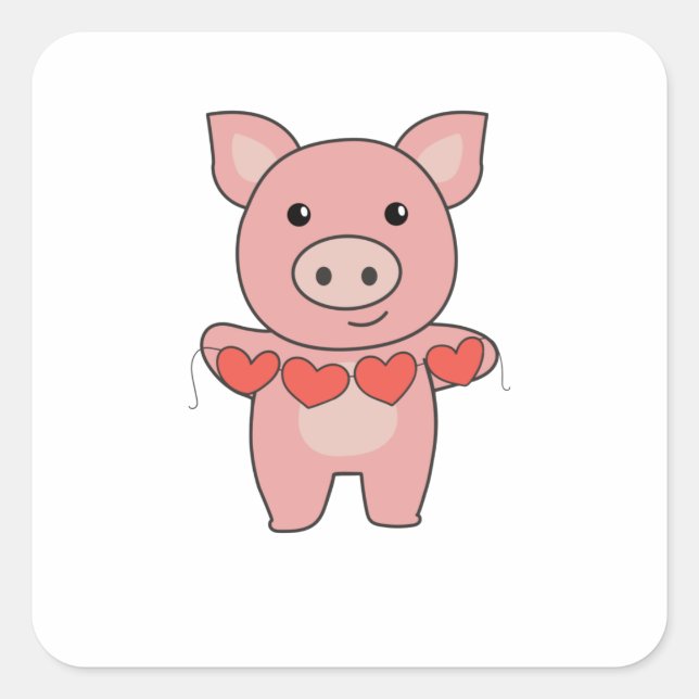 Pig For Valentine's Day Cute Animals With Hearts Square Sticker (Front)