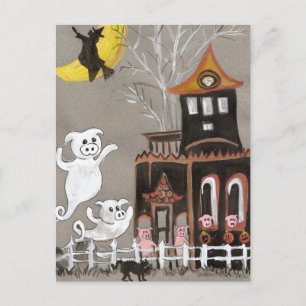 Pig Ghosts Haunted House postcard