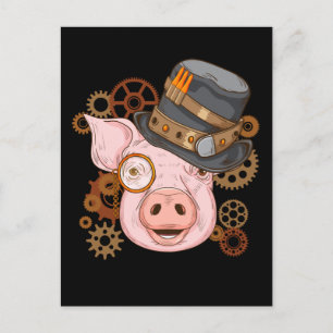Pig Gift For Pig Lovers Swine Steampunk Pig Postcard