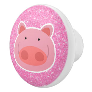 Pig Glitter Ceramic Knob