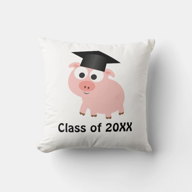 Pig Graduate 20XX Throw Pillow (Front)