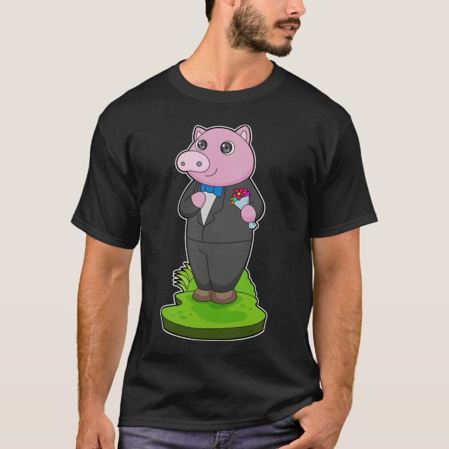 Pig Groom Jacket Wedding T-Shirt (Front)