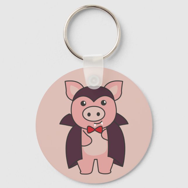 Pig Halloween Cute Devil Vampire Costume Keychain (Front)