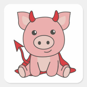Pig Halloween Cute Devil Witch Costume Square Stic Sticker