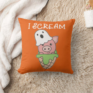 Pig Halloween Ghost I Scream Ice Cream Pun Throw Pillow