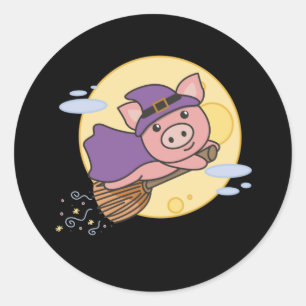 Pig Halloween Witch Kids Witches Costume Classic Round Sticker