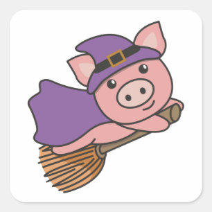 Pig Halloween Witch Kids Witches Costume Square St Sticker