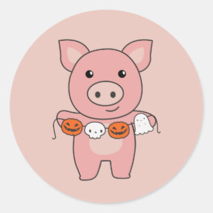 Pig Happy Halloween Pumpkin Bat Costume Classic Ro Classic Round Sticker