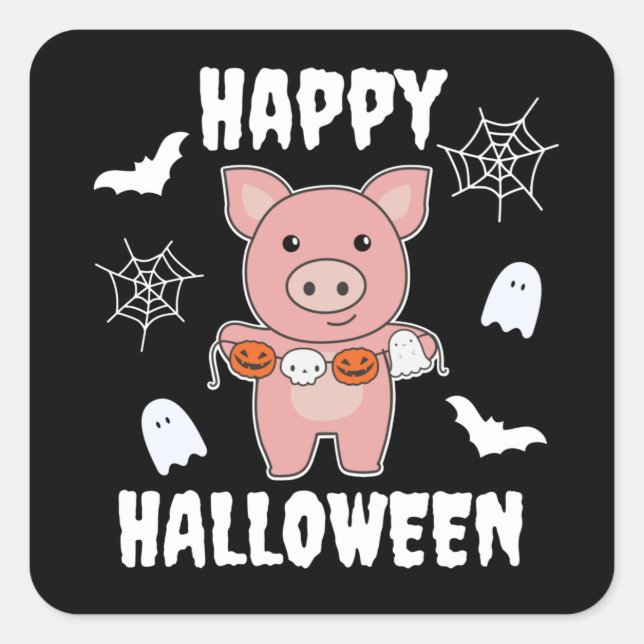 Pig Happy Halloween Pumpkin Bat Costume Square Sti Square Sticker (Front)