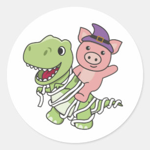Pig Happy Halloween T-rex Mummy Costume Classic Round Sticker