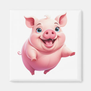Pig Happy Playful Fun Jumping In The Air Joyful Magnet
