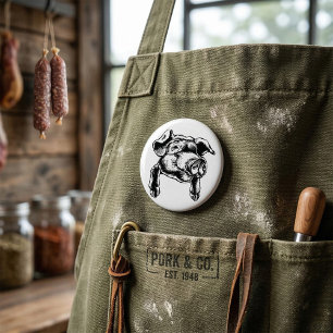 Pig Head Farm Animal Drawing in Black White 3 Inch Round Button