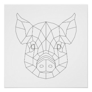 Pig Head Geometric Black & White Modern Art Print