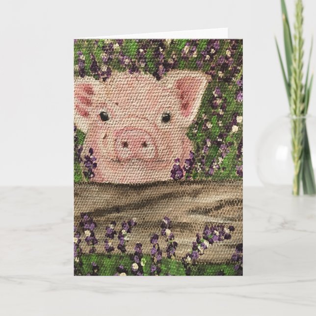 Pig Hiding in the Flowers blank card (Front)