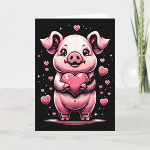 Pig Holding Heart Valentine's Day Cute Valentine 1 Card