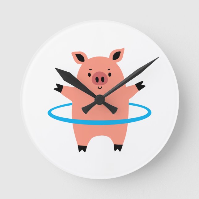 Pig Hula Hoop Round Clock (Front)