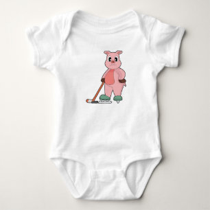 Pig Ice hockey Ice hockey stick Baby Bodysuit