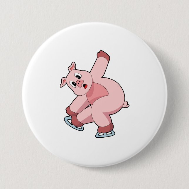 Pig Ice skating Ice skates 3 Inch Round Button (Front)