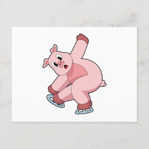 Pig Ice skating Ice skates Postcard