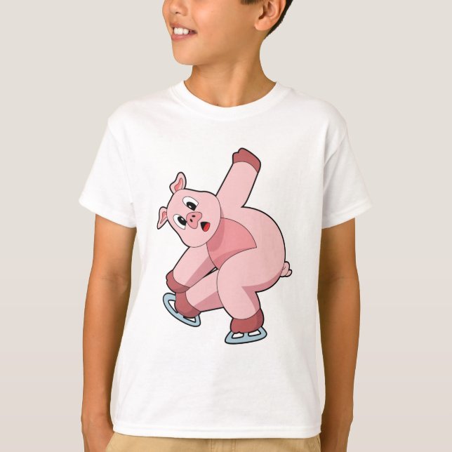 Pig Ice skating Ice skates T-Shirt (Front)