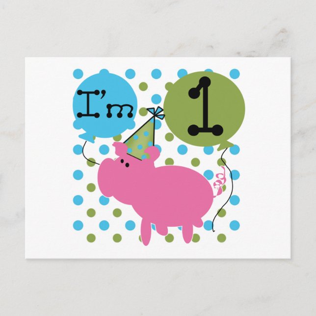Pig I'm 1 Birthday Tshirts and Gifts Postcard (Front)