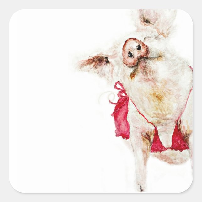 Pig in a Red Bikini Square Sticker (Front)