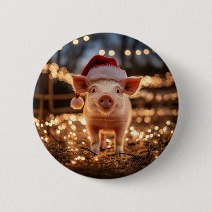 Pig in a Santa Hat 2 Inch Round Button