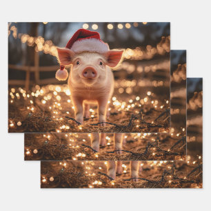 Pig in a Santa Hat Decoupage Craft Wrapping Paper Sheet