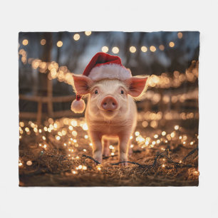 Pig in a Santa Hat Fleece Blanket