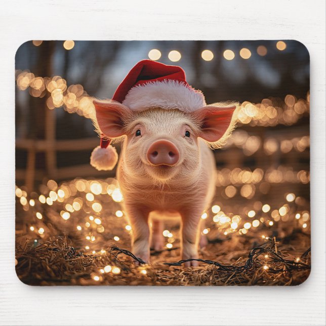 Pig in a Santa Hat Mouse Pad (Front)