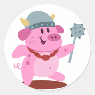Pig in costume of viking choose background colou classic round sticker