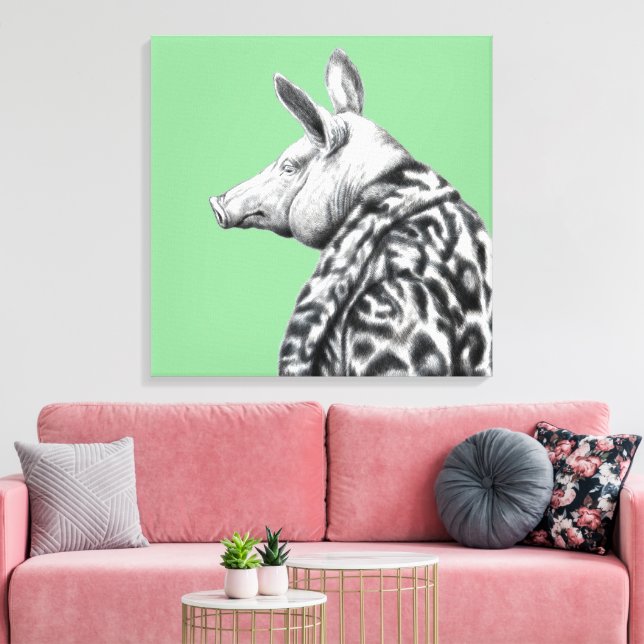 Pig in Jaguar Fur Coat (Moegi) Canvas Print (Insitu(LivingRoom))