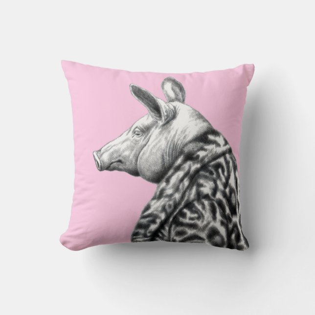 Pig in Jaguar Fur Coat (Ume) Throw Pillow (Front)
