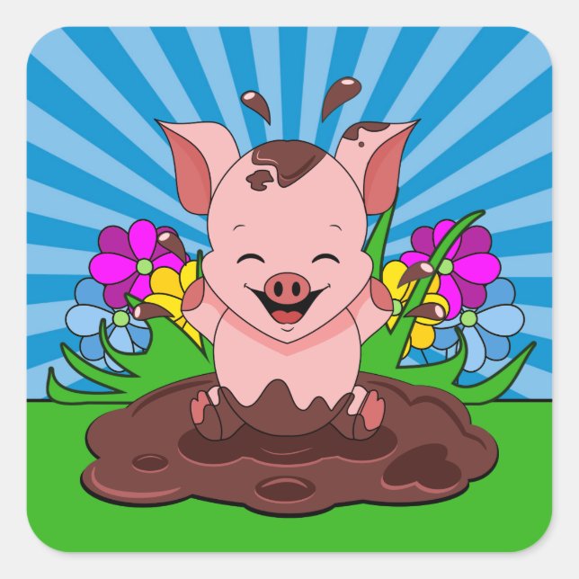 Pig In Mud Square Sticker (Front)