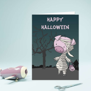 Pig in mummy costume cute funny Halloween Card