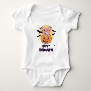 Pig In Pumpkin Sweet Pigs Happy Halloween Baby Bodysuit