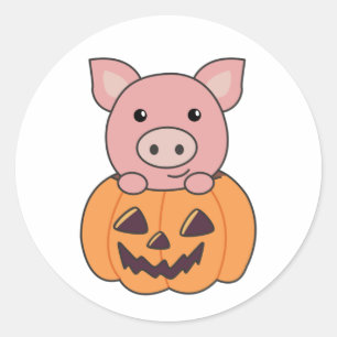 Pig In Pumpkin Sweet Pigs Happy Halloween Classic  Classic Round Sticker