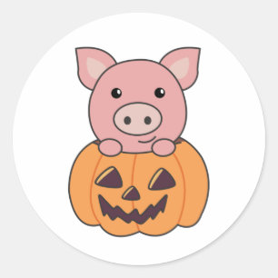 Pig In Pumpkin Sweet Pigs Happy Halloween Classic Round Sticker