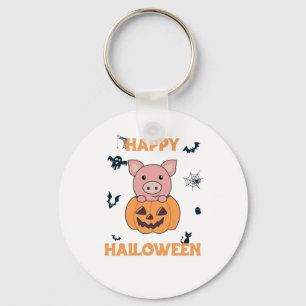 Pig In Pumpkin Sweet Pigs Happy Halloween Keychain