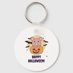 Pig In Pumpkin Sweet Pigs Happy Halloween Keychain