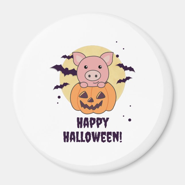 Pig In Pumpkin Sweet Pigs Happy Halloween Magnet (Front)