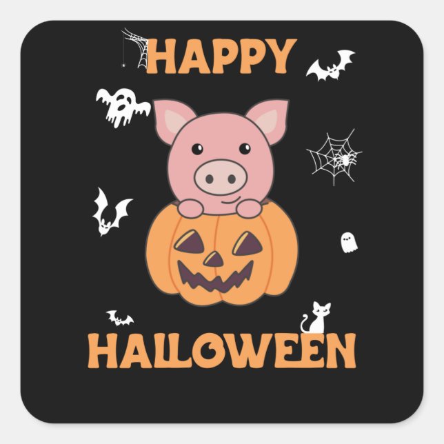 Pig In Pumpkin Sweet Pigs Happy Halloween Square Sticker (Front)