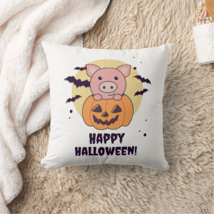 Pig In Pumpkin Sweet Pigs Happy Halloween Throw Pillow