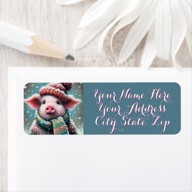 Pig in Scarf Snowflakes Personalized Christmas (Insitu)