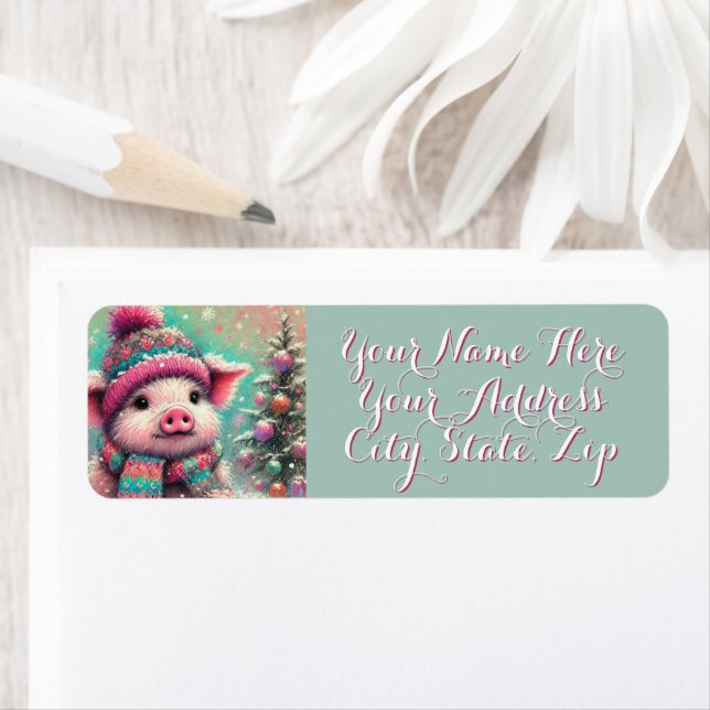 Pig in Scarf Snowflakes Personalized Christmas (Insitu)