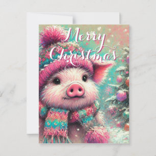 Pig in Scarf Snowflakes Personalized Christmas Postcard