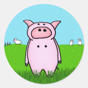 Pig in the Field Classic Round Sticker